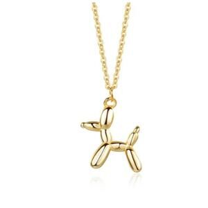 Playful Balloon Dog Pendant Gold Tone Necklace